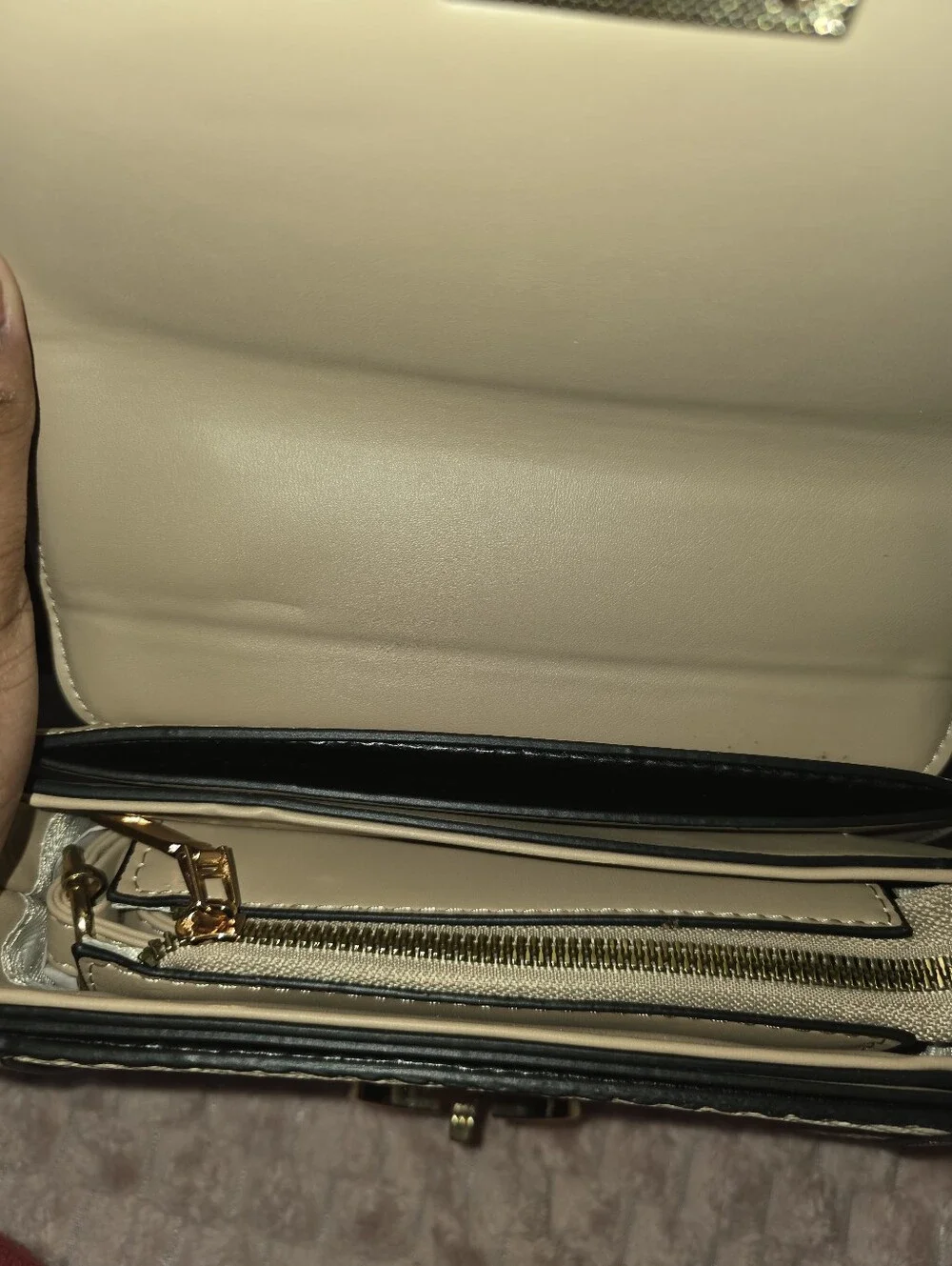 Elegant Cream Top-Handle Crossbody Bag with Gold Hardware